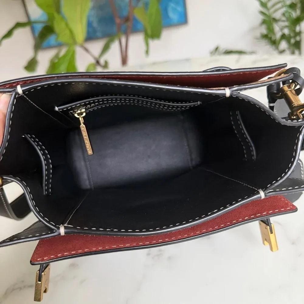 Tory Burch LEE RADZIWILL DOUBLE BUCKET BAG Black Leather Crossbody Shoulder